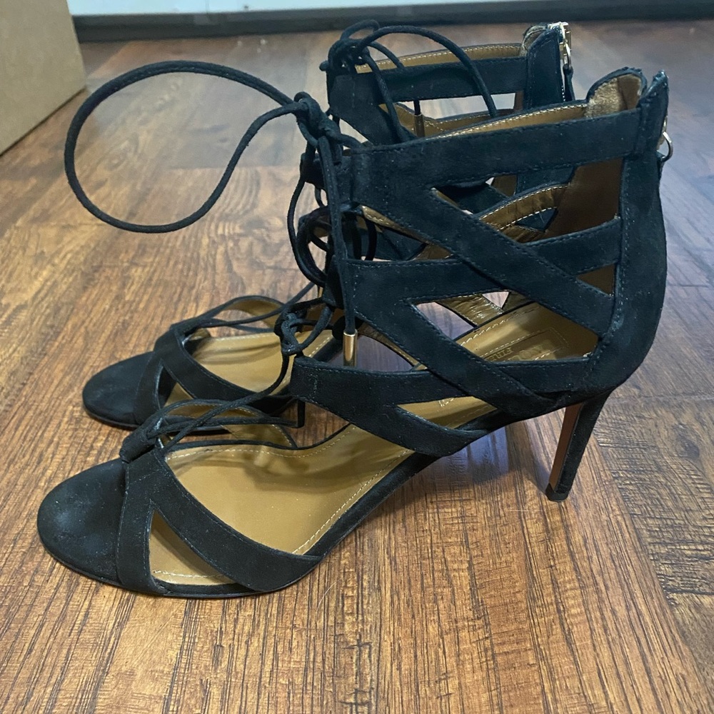 Aquazzura black suede strappy heels GREAT CONDITION